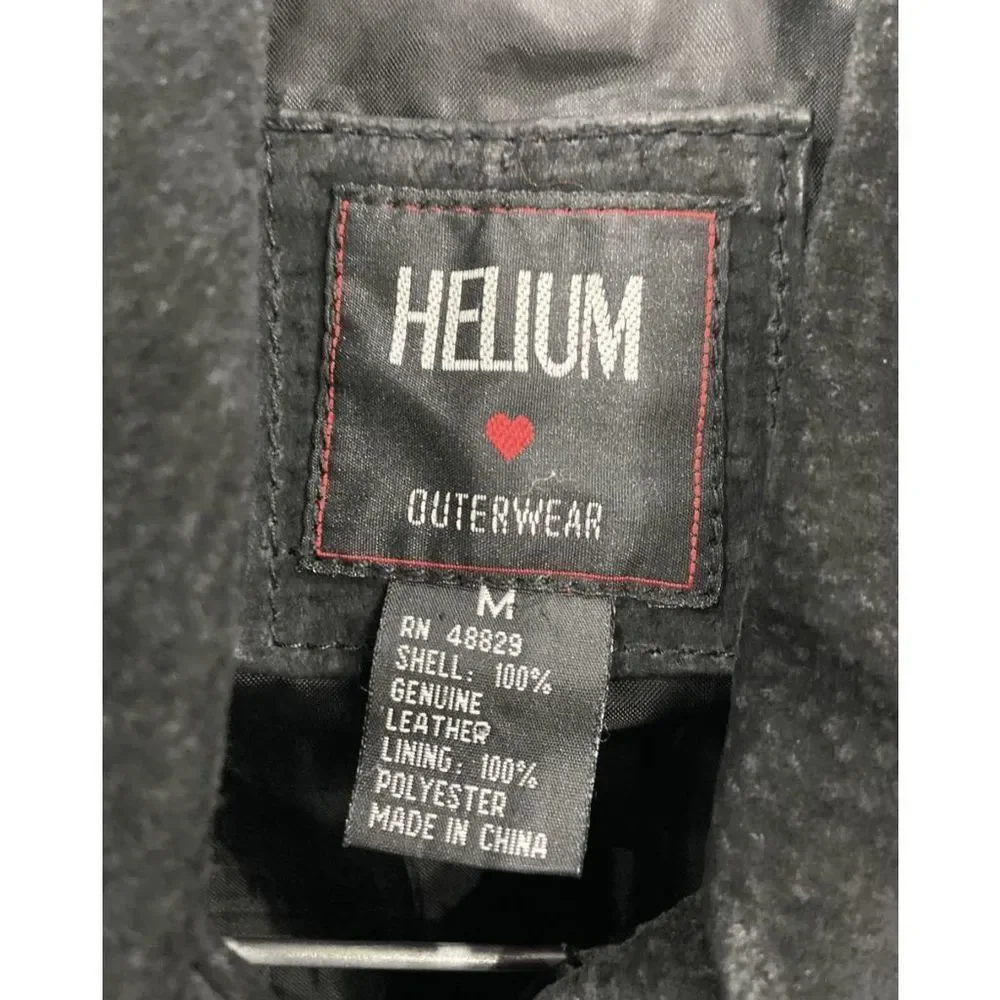 Helium London Black 100% Leather Jacket Collared Belted Full-Zip Coat, Sz Medium - Picture 3 of 13